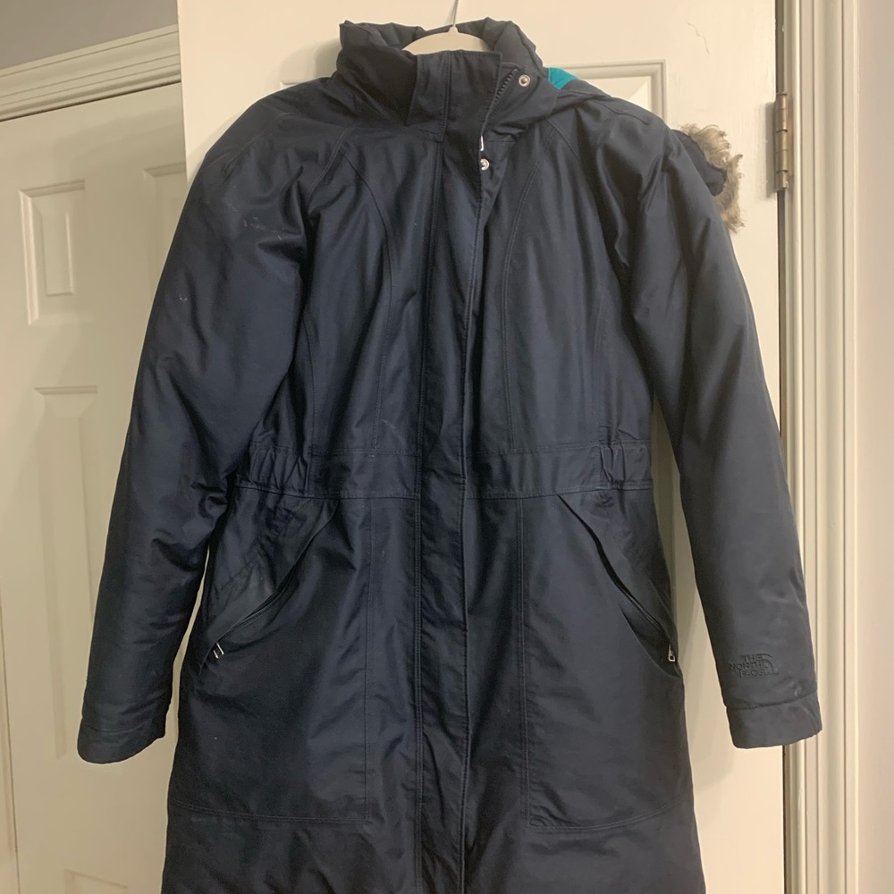 Blue North Face parka coat, size Medium